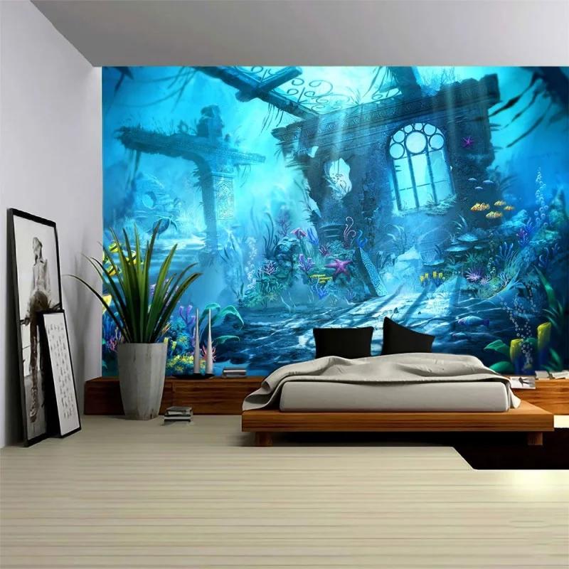 Ocean Art Tapestry Dream Sea World Wall Hanging Bedroom Decor Psychedelic    Curtain Background Room