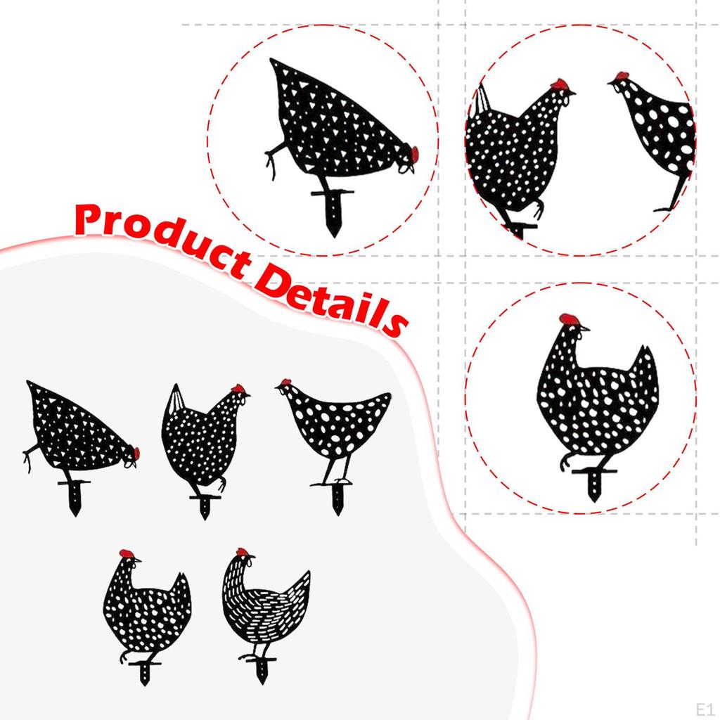5 Pieces Chicken Garden Stakes Outdoor Decor Gifts Ornaments Yard Art Hen Silhouette for