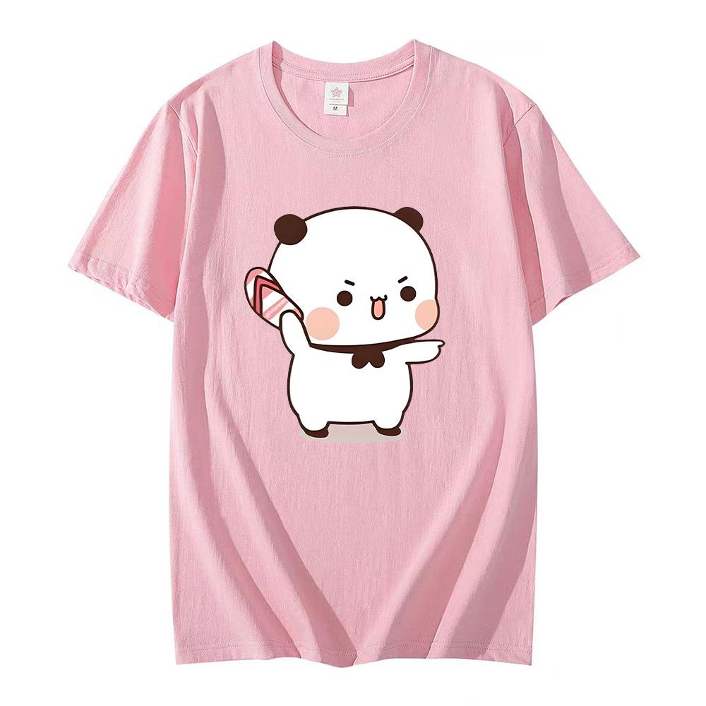 Couple Bubu Is Throwing Flip-flops At Dudu T-shirt Funny Valentines Day Clothes Cute Panda Bear Bubu Dudu Tops Y2k Cotton Tshirt