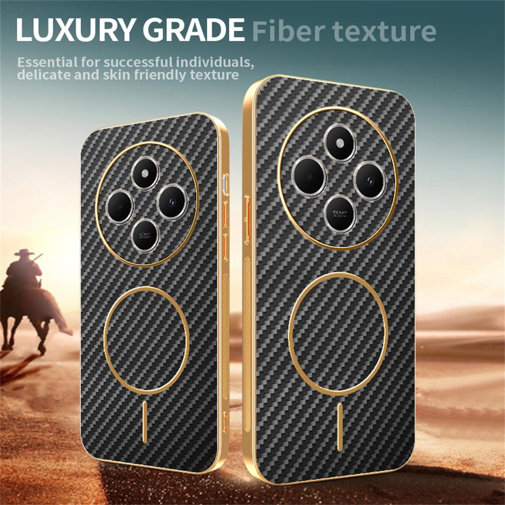 Phone Case For Xiaomi Redmi 14C 4G/14R 5G/A4 5G/Poco C75 4G Carbon Fiber Textured Electroplated TPU Back Cover