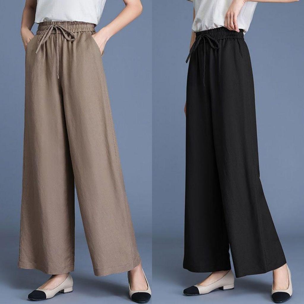 Ice Silk Cotton Linen High-Waist Wide-Leg Cropped Pants - Casual Loose Summer Style for Women