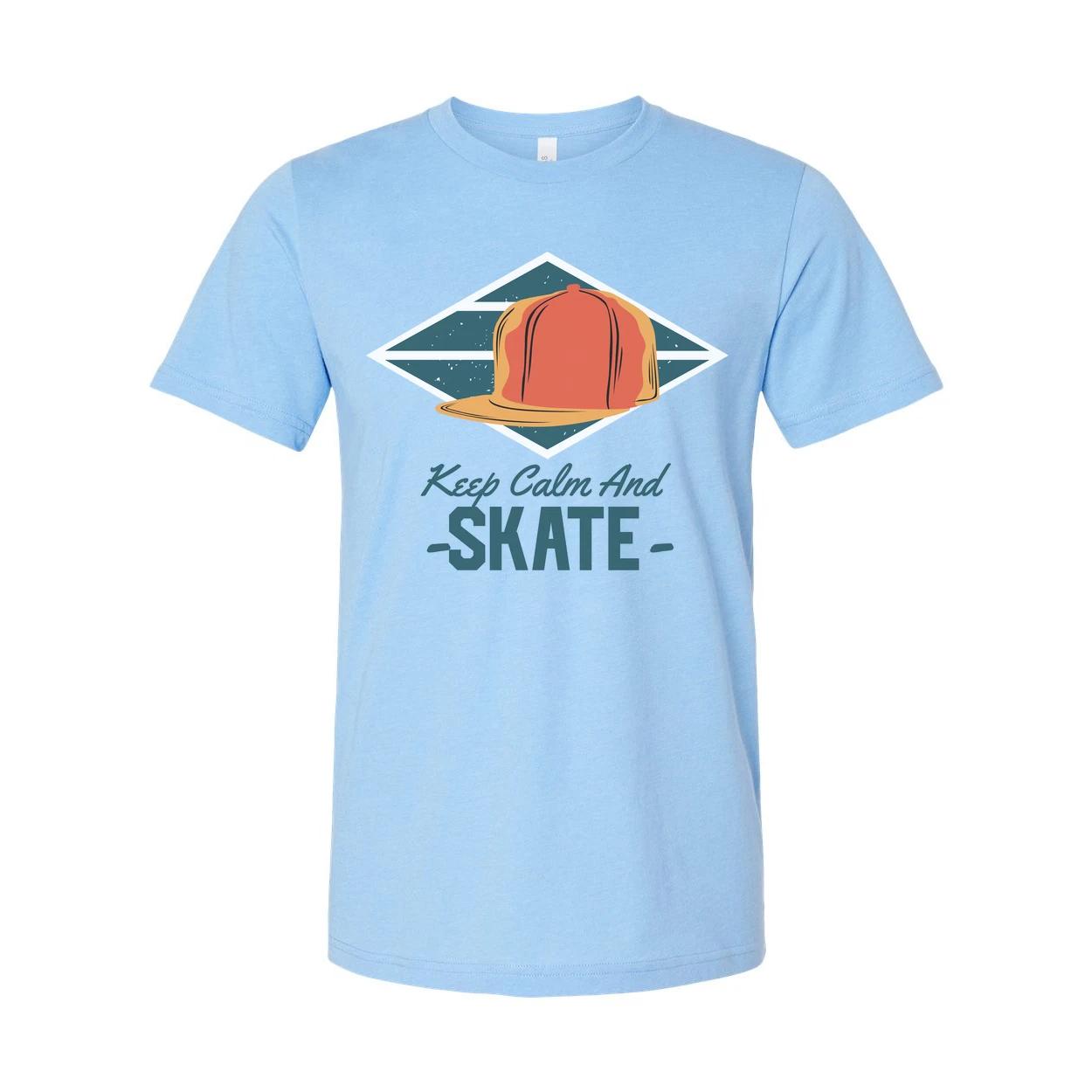 

Keep Calm And Skate Graphic Tee With Orange Cap Inside Teal Diamond Frame For St 4XL