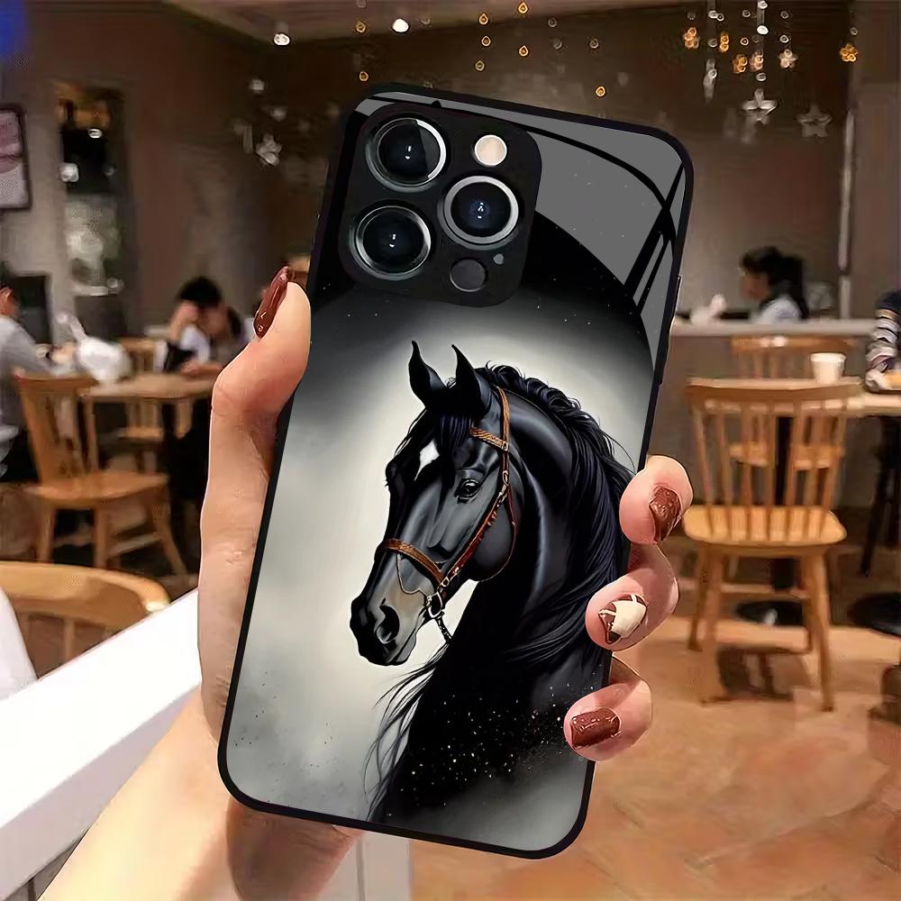 Creative Horse Pattern Glass Mobile Phone Case Suitable for iPhone 17Promax Anti-fall 16 15 14 13 12 11Pro/ Max /Plus Shockproof