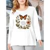 Plus-size women's clothing with vintage floral and butterfly prints T Shirt - Round-neck long-sleeve casual style for spring, summer, and