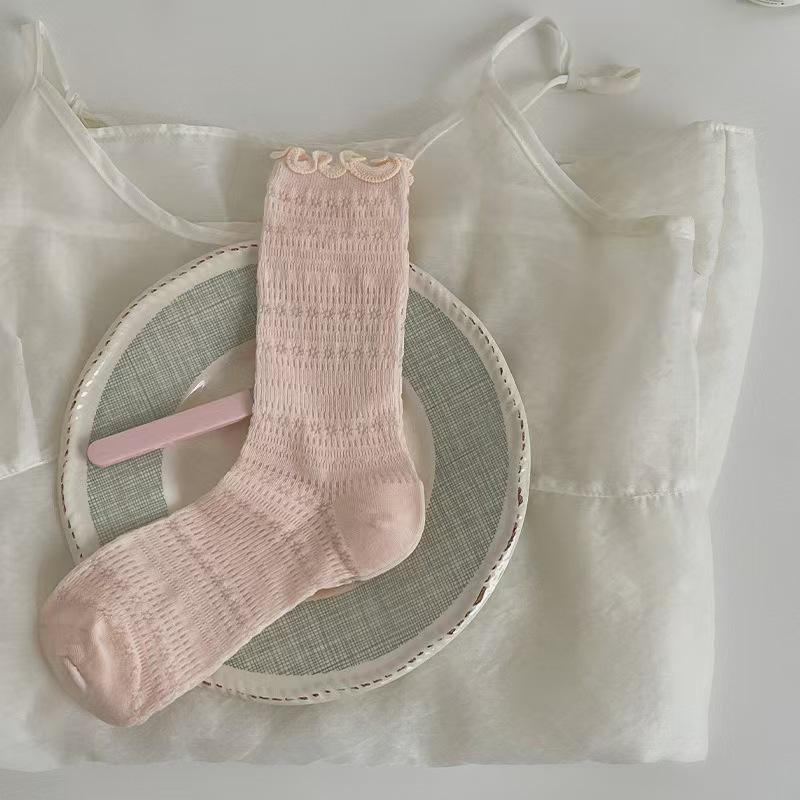 Women's Lace Mesh Cotton Mid-Calf Socks - Breathable, Thin, Trendy Spring/Summer Arrival