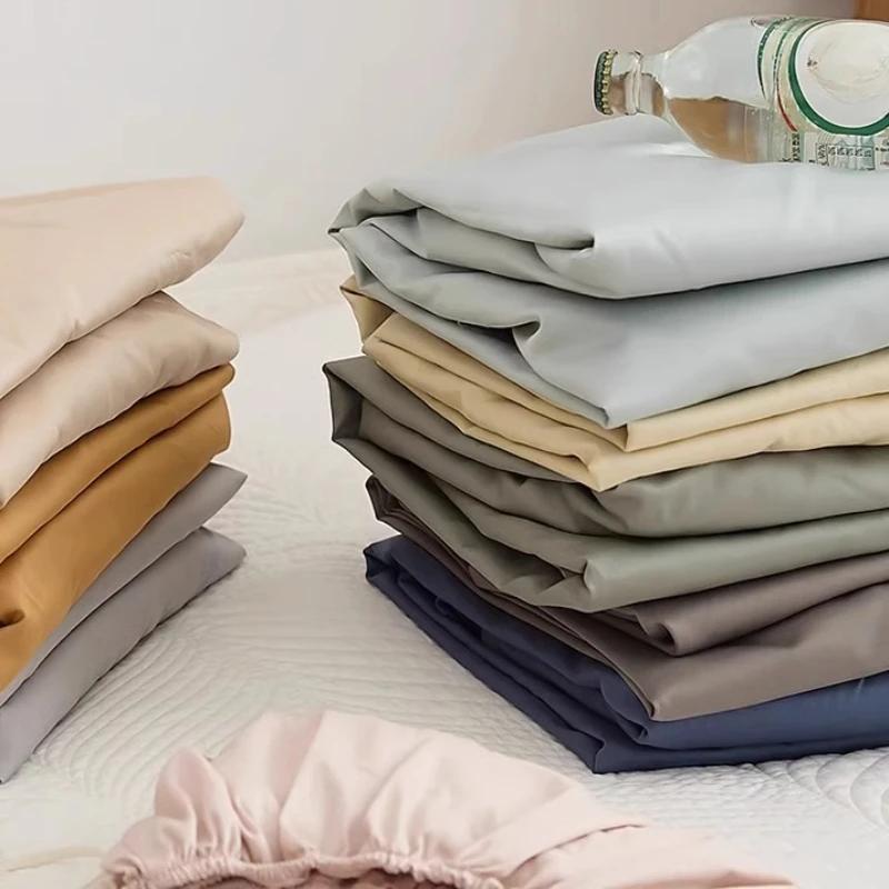 Fitted Bed Sheets Solid Non-slip Simple Bedroom Queen Size Washed Comfortable Tender Durable Antibacterial Modern Mattress Cover