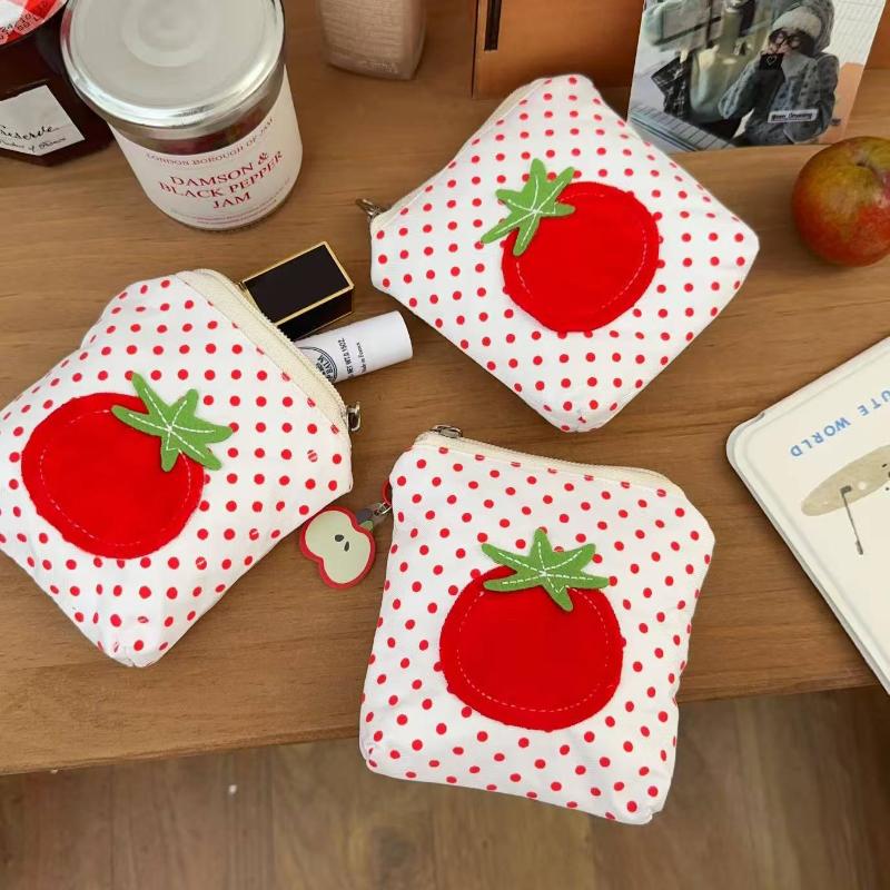 Portamonete Stile Pomodoro Pois Rossi Mini Portafoglio per Soldi Carino Stile Coreano Custodia per Rossetto Auricolari Borsette Borse