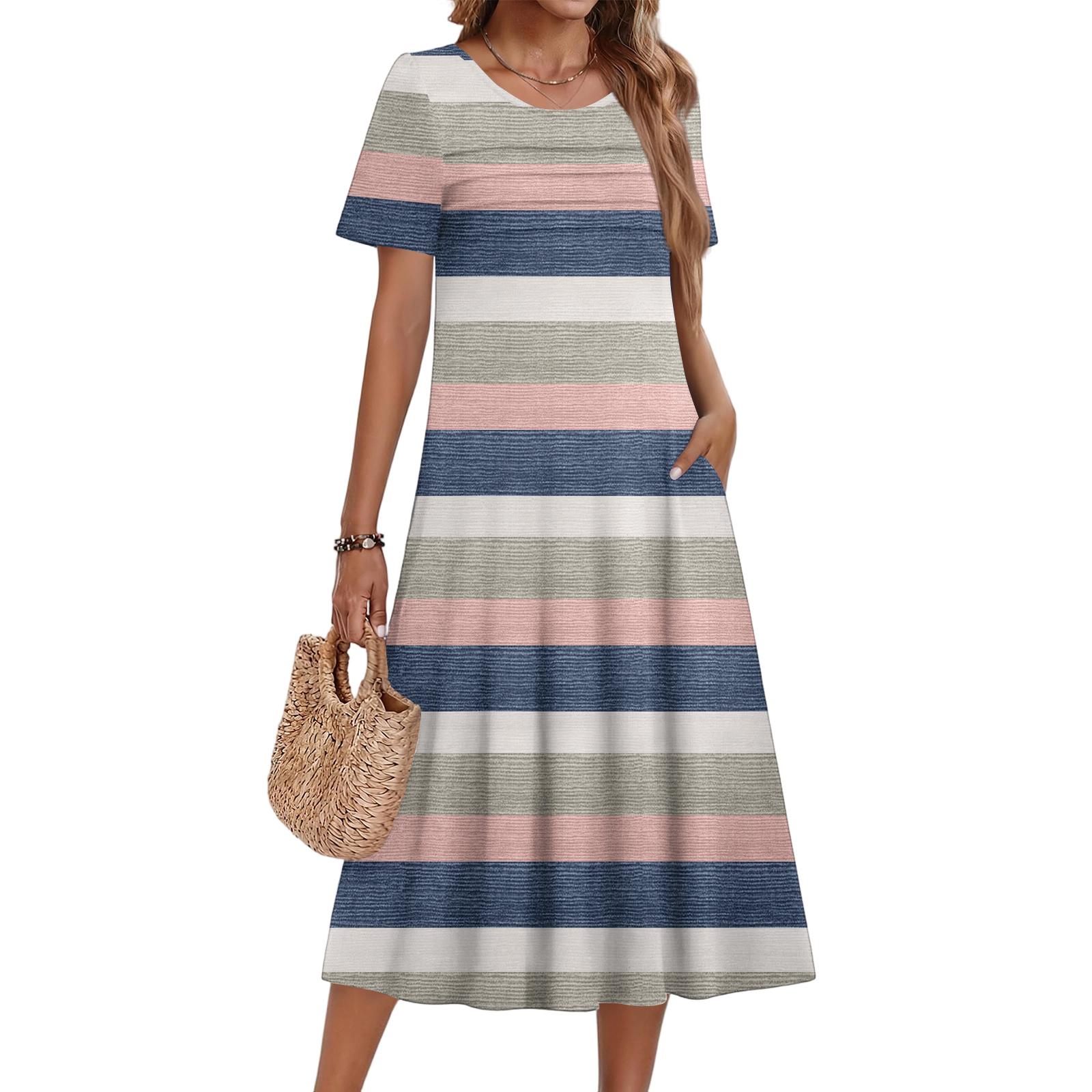 

Ladies Floral Printed Casual And Fashionable Short Sleeved Round Neck Dress XL небо синє кольору