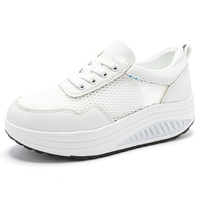 

Женские кроссовки с дырками, увеличивающие рост, белые кожаные на платформе, повседневные летние на толстой подошве, обувь для лифта с амортизацией EU:41