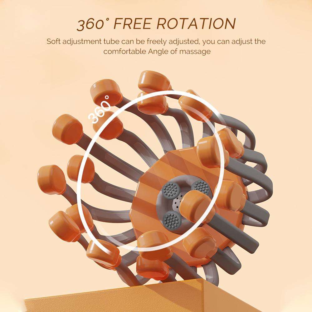 24Massage Heads Orange Scalp Head Massager 360° Rota Red Light Vibrator Octopus Scratcher For Relaxation Stress Migraine