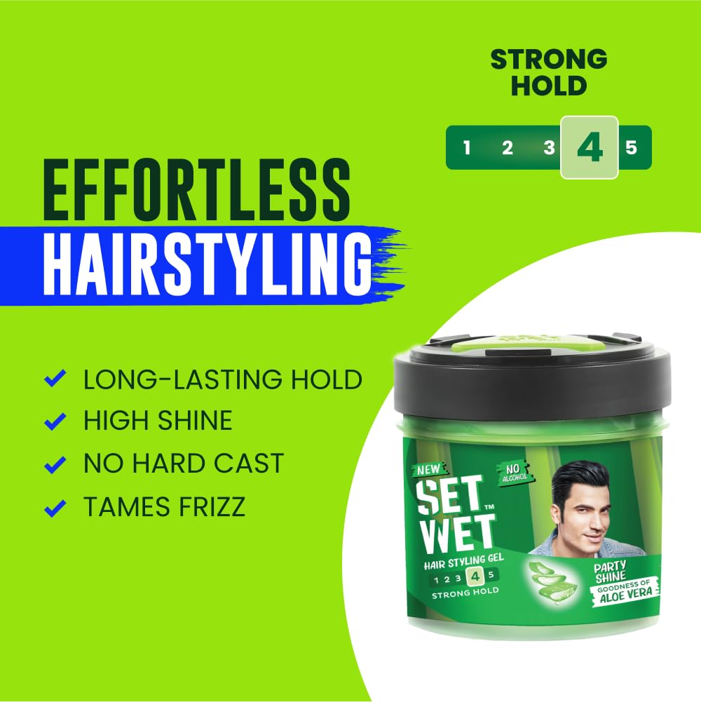 Set Wet Hair Gel for Men Party Shine 250gm Pack of 1 Strong Hold High Shine Styling for Short Medium Hair