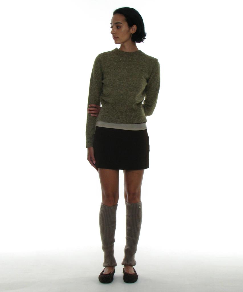 PARTIMENTO WOMEN Gradient Wide Rib Knit Crew Neck_Khaki Green