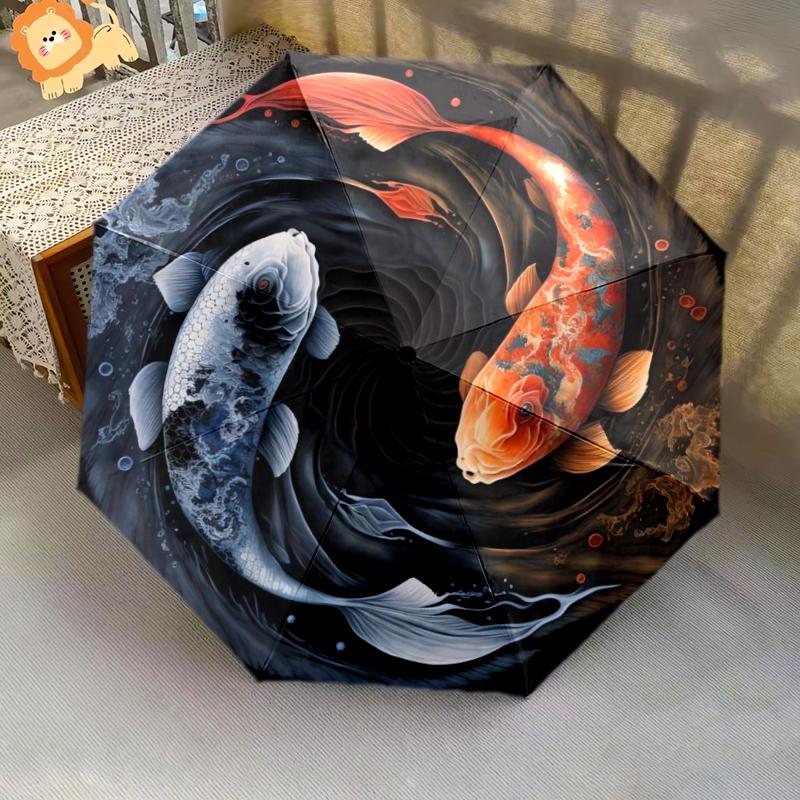 1 PC Automatic Folding Umbrella - Koi Pattern, Portable & Foldable Design with 8 Ribs, Christmas Birthday Gifts