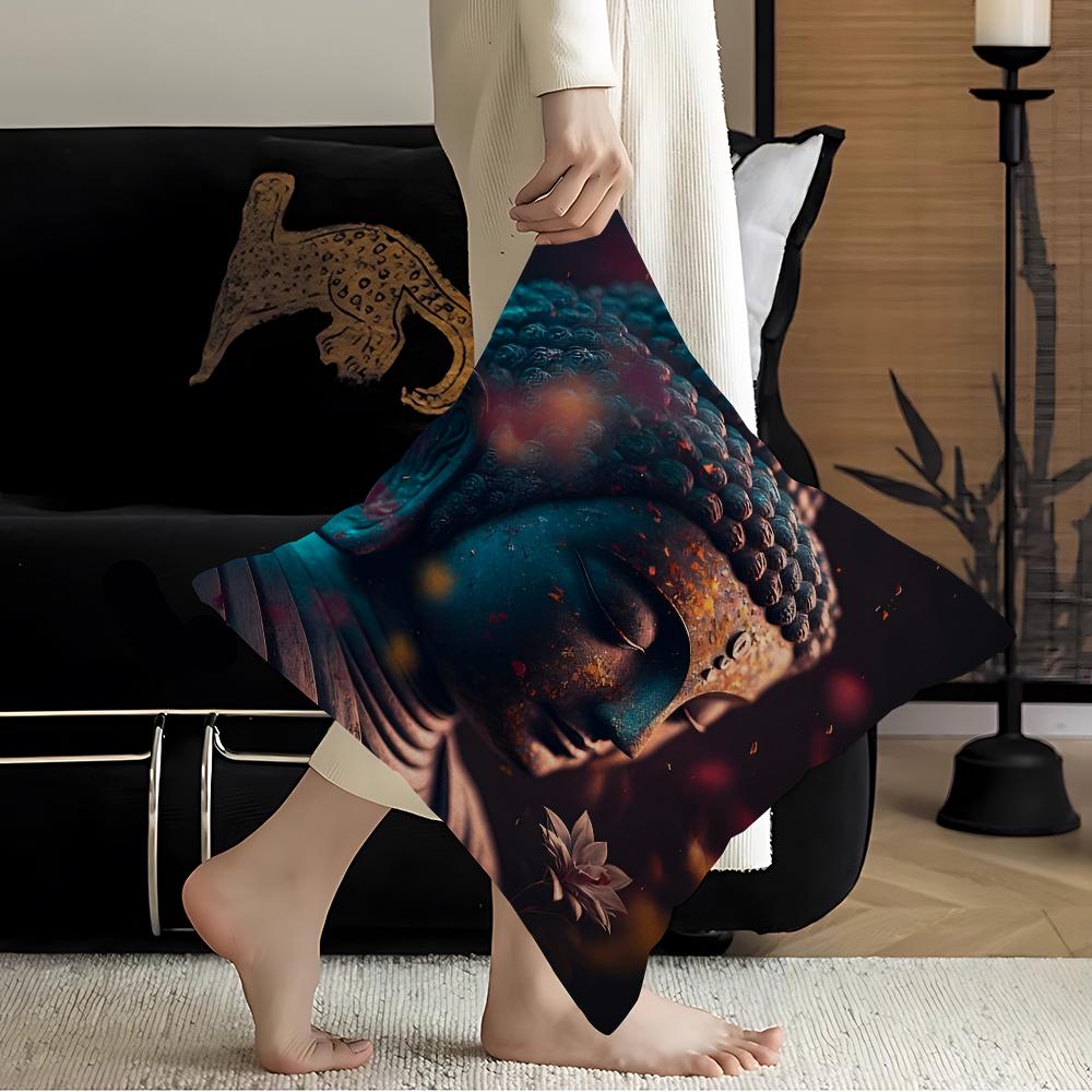 Buddhism Buddha Statue Pillowcase Toon Gift Cushion Cover Bedroom Home Sofa Chair Seat Decor Pillow Case 16x16Inch