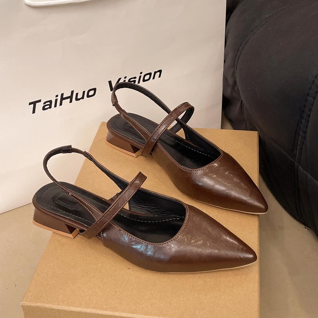Fashion Luxury Summer Pointed Toe Women Sandals Fashion Singbacks Mules Shoes Ladies Elegant Low Heel Stripper Party Sandalias