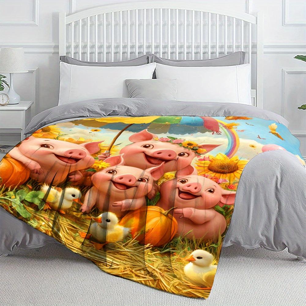 Farmyard Friends Blanket Reversible Flannel Throw for Nursery Decor AllSeason Comfort Playful Companions Gift