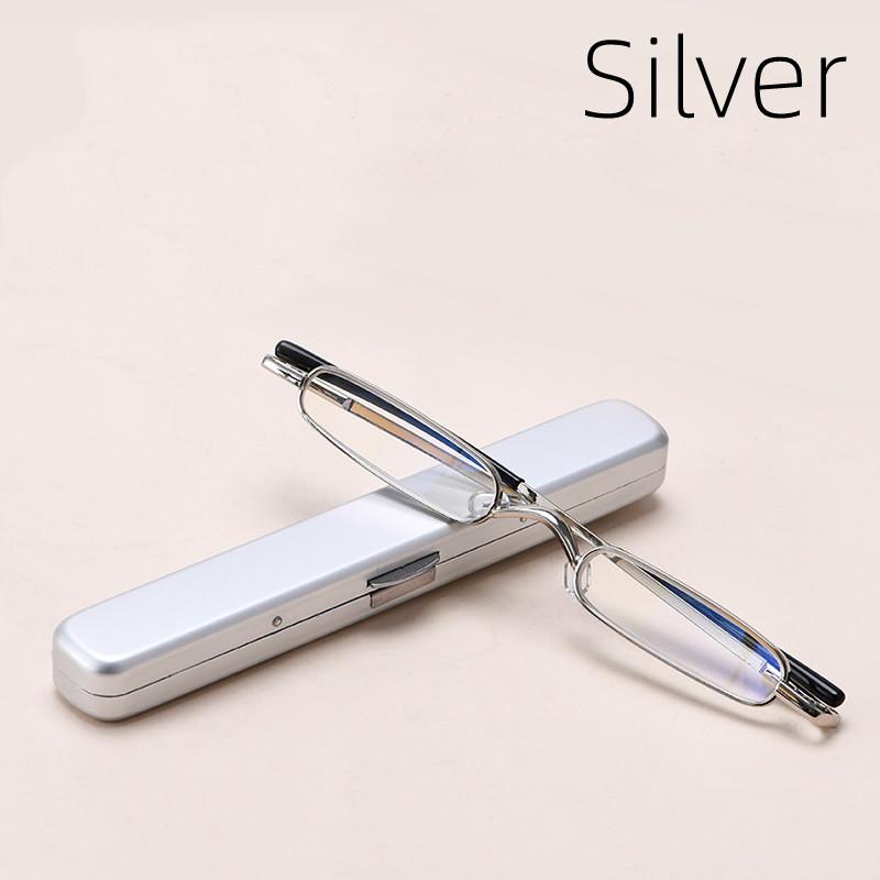 Unisex Pocket Reading Glasses Slim Mini Metal Readers with Pen Tube Case Reader Eyeglasses Diopter +1.0/1.5/2.0/2.5 Dropshipping
