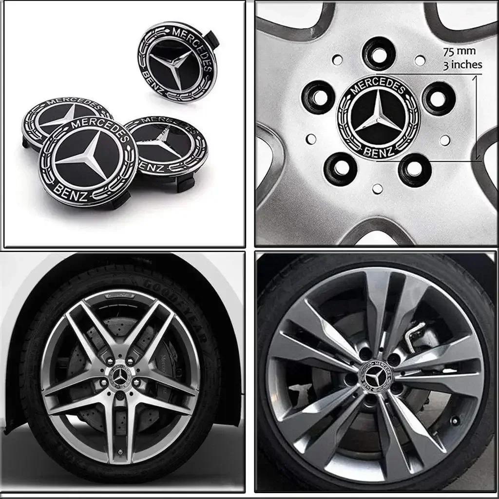 Autoaufkleber Für Benz Neu 4 Stück/Set 75mm Für Mercedes Benz AMG W203 W206 W220 W205 W211 W212 Auto Radnabenkappen Benz Em
