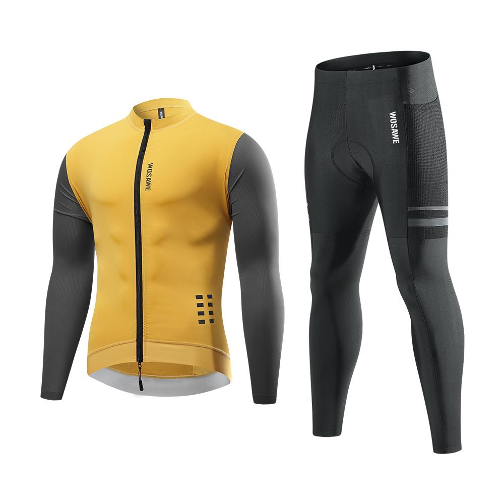 WOSAWE Conjunto de ciclismo masculino de outono, manga comprida, roupas de bicicleta, bicicleta de estrada, meia-calça longa, roupa esportiva para atividades ao ar livre