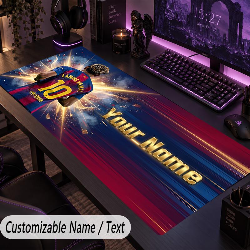 Großes MauspaddLamine Yamal Benutzerdefinierter Name Text Personalisierte Schreibtischunterlage Rutschfestes Gaming-Pad 30cmx60cm brown