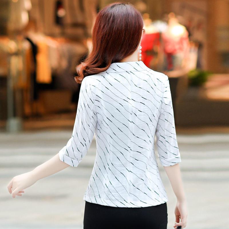 Frühlings- und Sommermode Pendeln Einfach Slim Fit Streifen aufgesetzte Tasche Vielseitiger Damenblazer