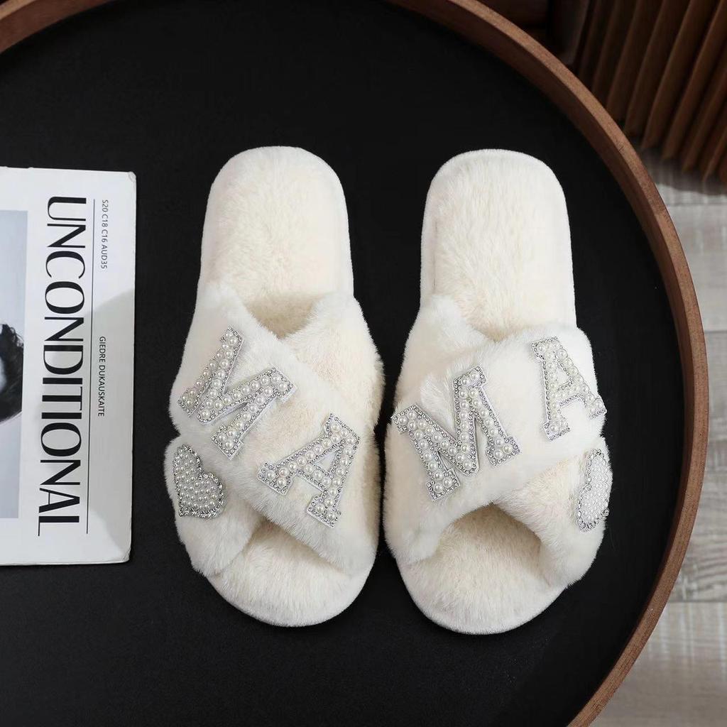 Women's Plush Velvet Furry Wedding Indoor Slippers