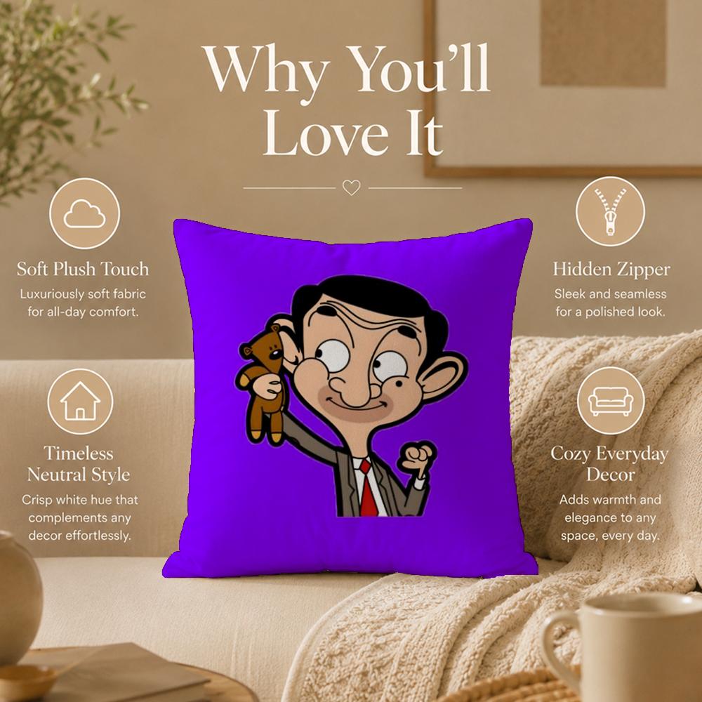 Cartoon M-Mr. BeanS Cushion Cover Double-Sided Printed Pillow Cover Hypoallergenic Dust-Mite Proof