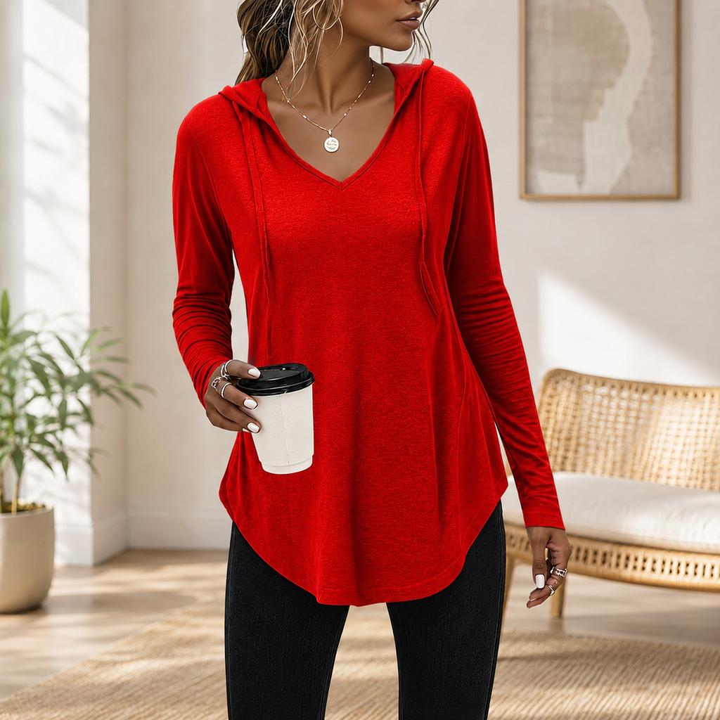 Women's Hooded T-Shirt Long Sleeve Pullover for Fall Casual Wear