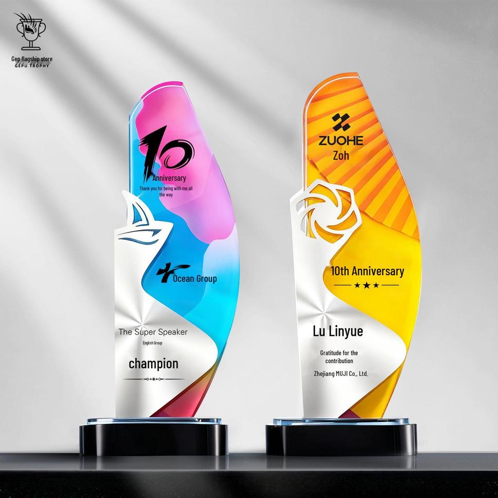 2025 Premium Crystal Trophy with Aluminum Plaque, Ideal for Employee Awards, Annual Meetings, Competitions, and Engraved Souvenirs