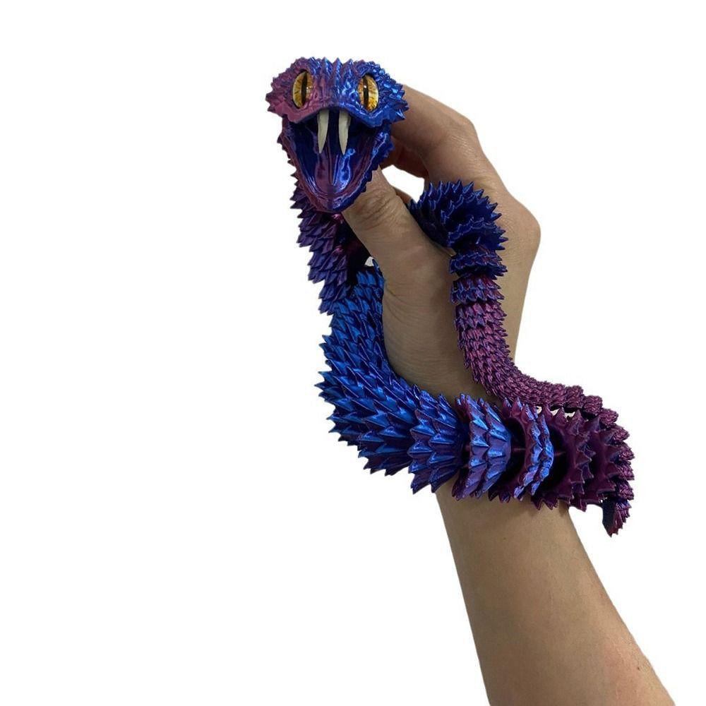 Gradient 3D Printed Articulated Snake with Movable Joints Retractable Teeth 3D Printed Snake Crystal Snake Fidget Home Decor
