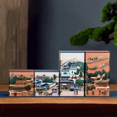Creative Square Tea Jar Tinplate Storage Jar Chinese Candy Jar with Lid Storage Box Living Room Decoration Home Decoration
