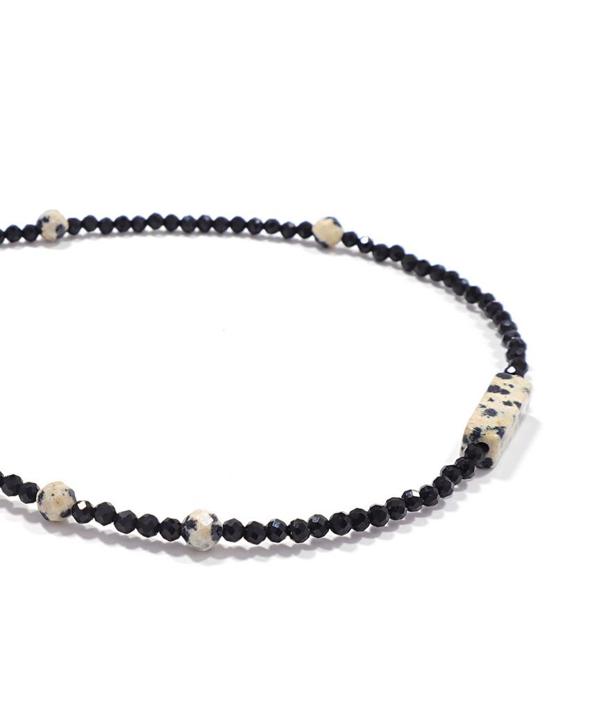Polalita Dalmatian Stone Black Bead Necklace (Plt-Nl-103_Bk)
