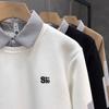 Men's Fake Two-Piece Sweatshirt Striped Shirt Collar Knit Pullover Casual Long Sleeve Top For Daily Wear