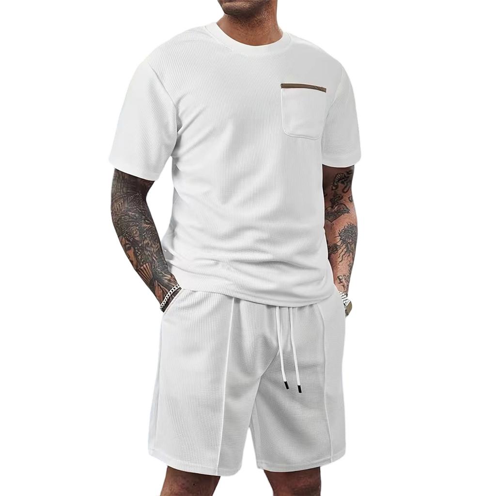 Men's  Sports  Leisure  Round  Neck  Short  Sleeves   And  Pull  Rope  Shorts  Set
