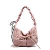 Fashion Nylon Bow Pleated Bag Drawstring Adjustable Pleated Shoulder Bag Zipper Kroean Style Women's Handbag Lady