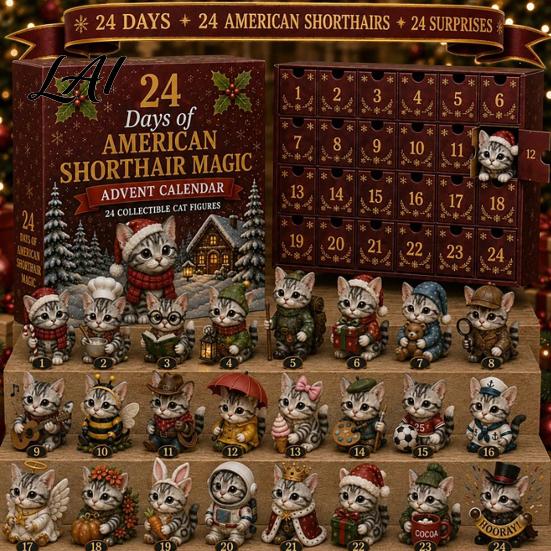 Desktop Decorative Advent Calendar Days Christmas Figurines 24 with Acrylic Cat Figurines, Countdown Small