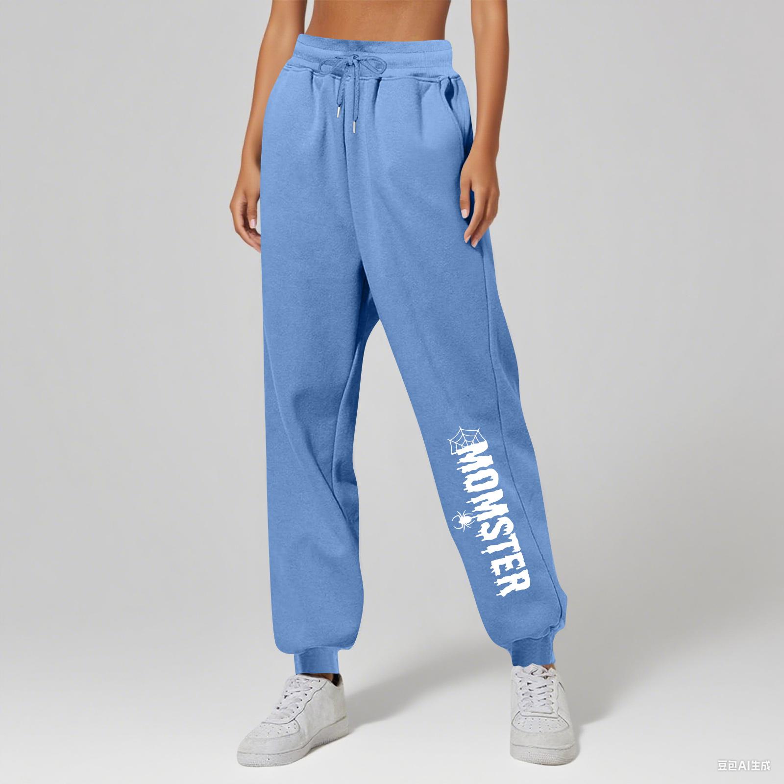 

Женские брюки унисекс с принтом, повседневные, с карманами и кулиской XL синий