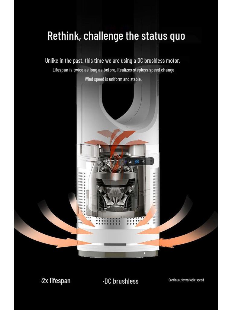 Leafless Electric Fan & Heater with Remote, Silent & Energy Efficient, Floor/Desktop Model 018JR.