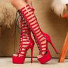 Pesstwei Sandali Donna Sexy Piattaforma Sottile Ginocchio Cinghia Incrociata Moda Fascia Stretta Scarpe Primavera Stivali con Zip Matrimonio Ballo