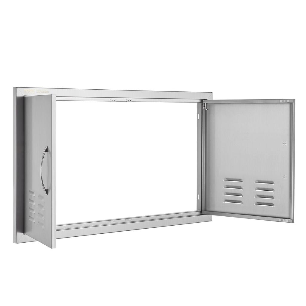 VEVOR BBQ Access Door, 914x534 Mm Double Outdoor Kitchen Door, Stainless Steel Flush Mount Door, Wall Vertical Door with Handles and Vents