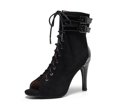 Black Latin Shoes Dance Shoes Women's Jazz Boots High Heels Indoor Soft Soles Modern Steel Pipe Dance Shoes Lace Up