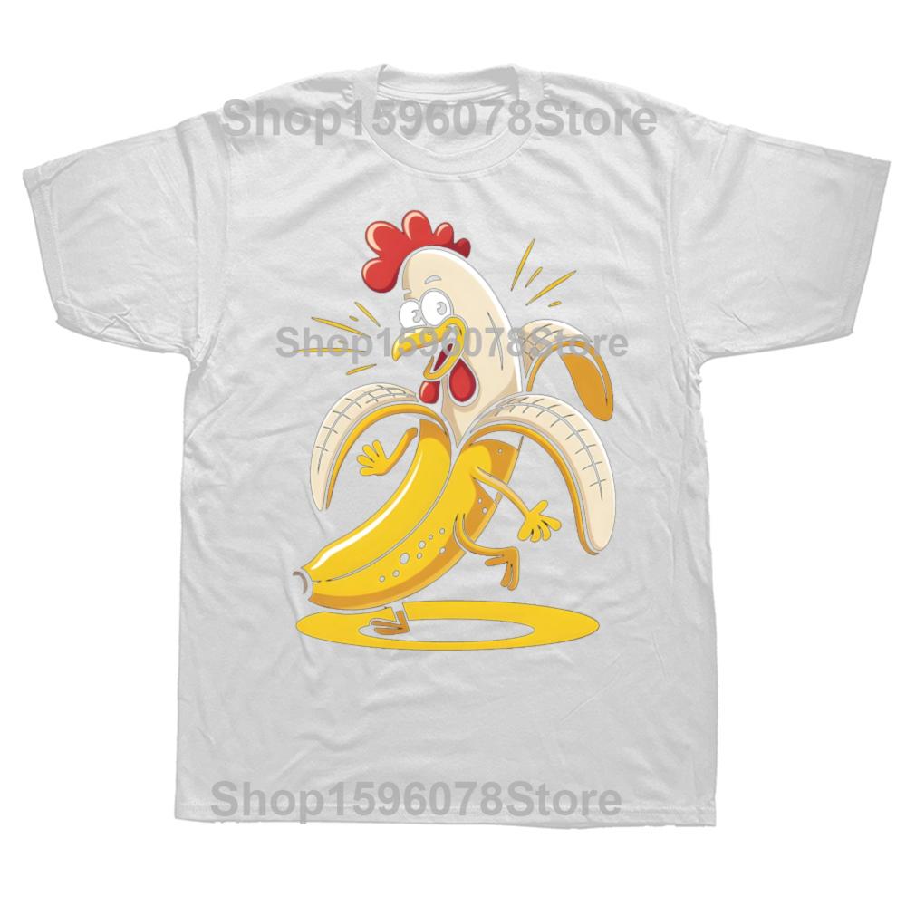 Lustige Hühner-Bananen-Grafik-T-Shirts für Herren und Damen, Mode, Lässiges T-Shirt, 100% Baumwolle, Locker, Übergroßes T-Shirt, Sommer