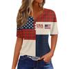 Women's Fashion Casual Independence Day Print V-Neck Short Sleeve Button-Up T-Shirt Top