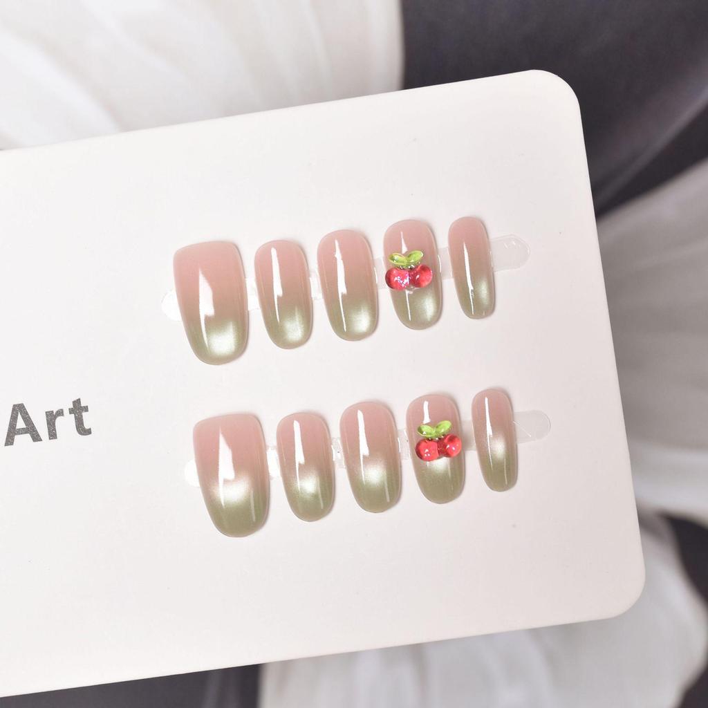 2025 Summer Guava Green Wearable Short Oval False Nails - Whitening Blush Manicure