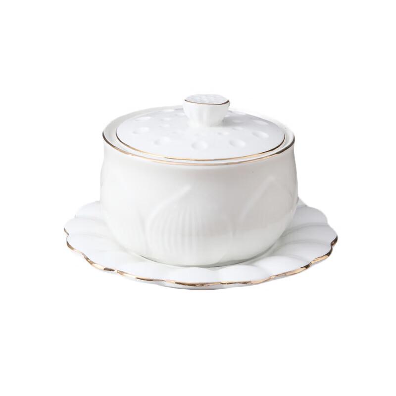 Homeglen Ceramic Double Boiler Stew Pot with Lid and Saucer