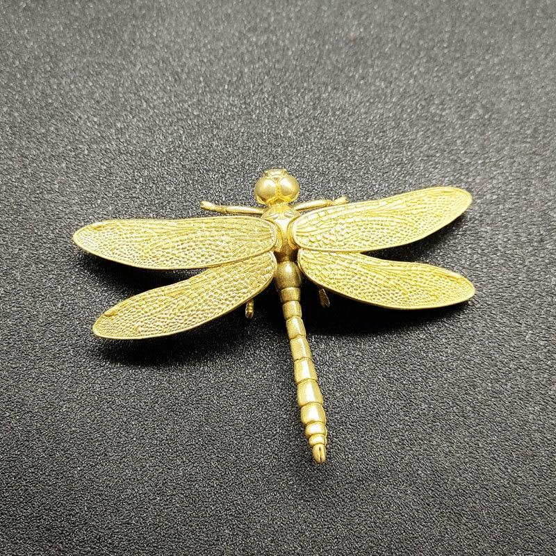 Removable Brass Dragonfly Figurines Simulation Animal Wings Toy  Office Desk Small Ornament