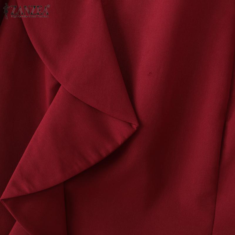 ZANZEA Women Elegant Round Neck Casual Short Sleeve Solid Blouse