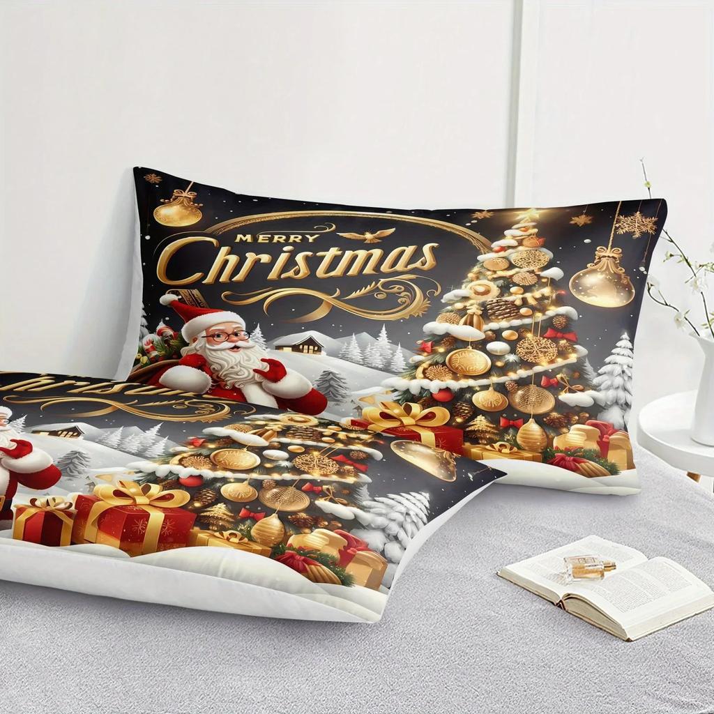 3-teiliges Spannbettlaken-Set aus Polyester und Nylon, 85 g, wunderschöne Weihnachtsmondfarbe, Baum und Weihnachtsmann, digital, weich, bequem, Bett