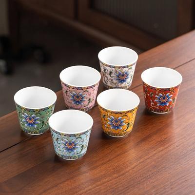 6 Stück/Set Teegeschirr Blume Teetasse Chinesischer Stil 70ml Keramiktasse Vintage Traditionelle Emaille-Tasse Zum Verschenken