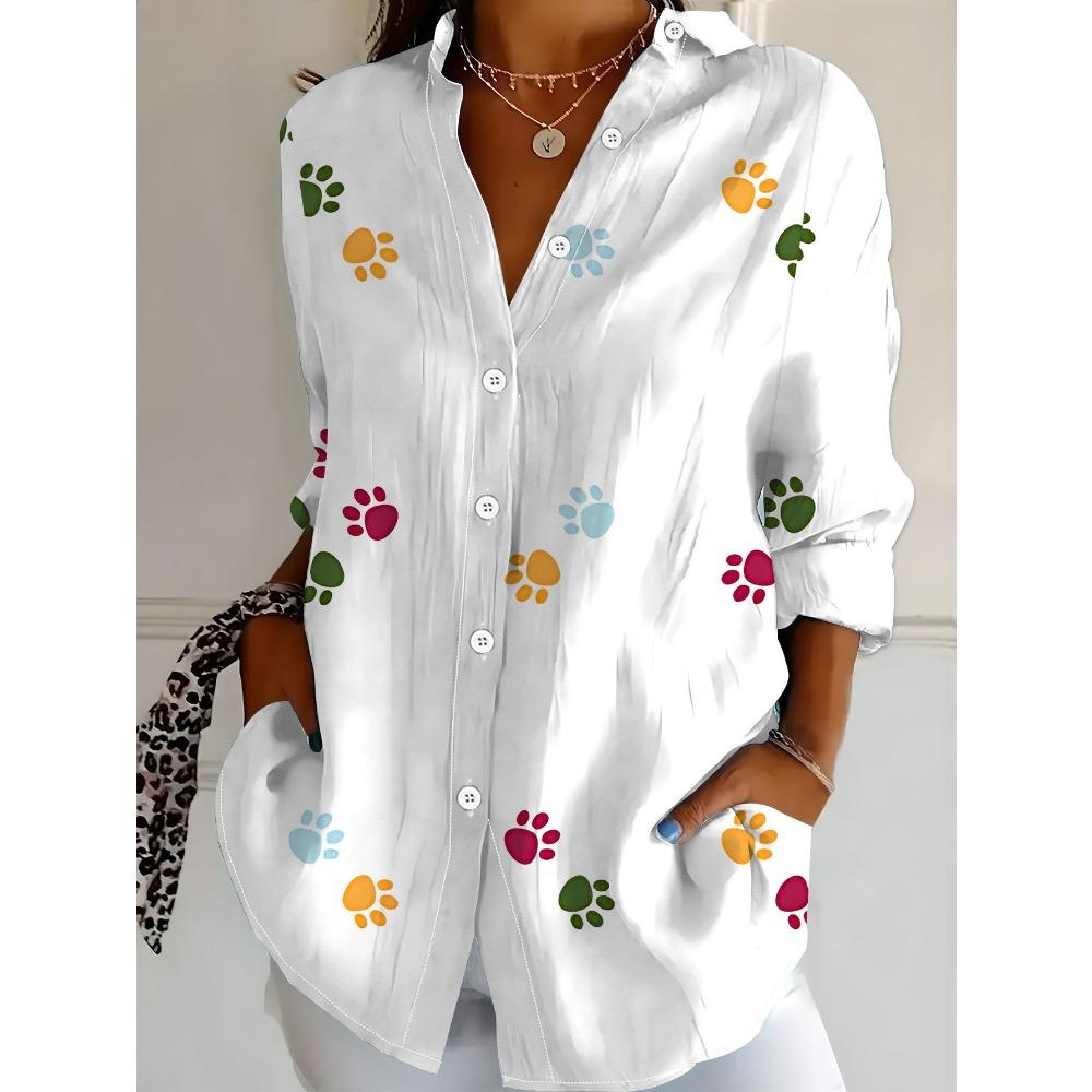 New women's long-sleeved shirts are versatile, digitally printed mature and elegant shirts